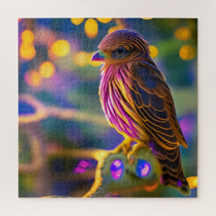 Vivid Purple Pink and Gold Finch Jigsaw Puzzle