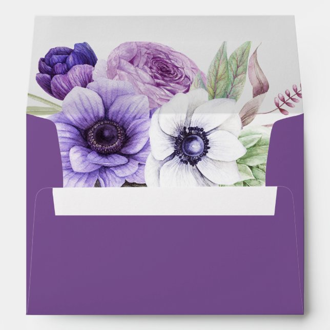 Vivid Purple with Purple Lavender White Flowers Envelope (Back (Bottom))