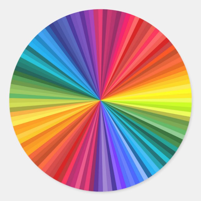Vivid rainbow coloured swirl twisting towards classic round sticker (Front)