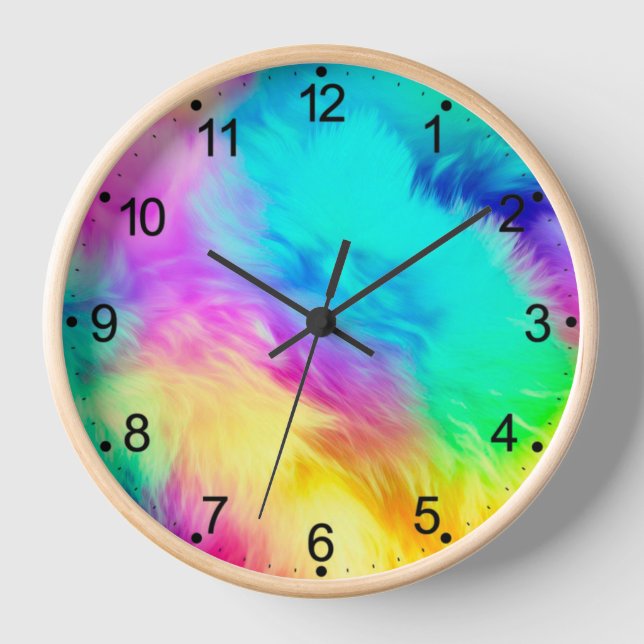 Vivid Rainbow Fluffy Fur Texture-75201 Clock (Front)
