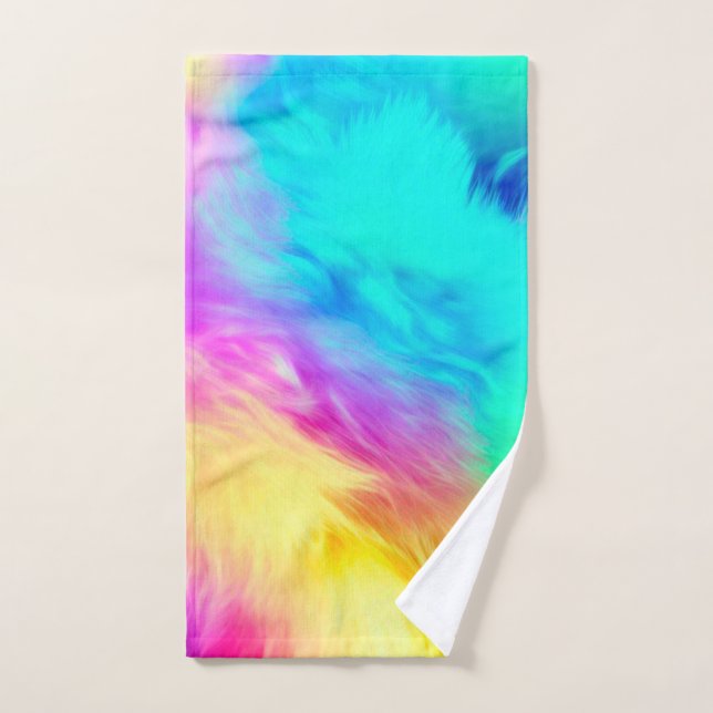 Vivid Rainbow Fluffy Fur Texture-75201 Hand Towel (Hand Towel)