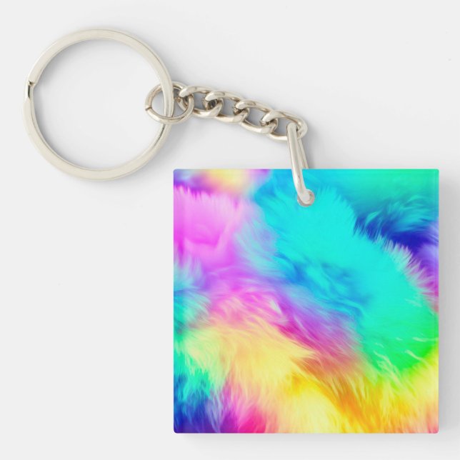 Vivid Rainbow Fluffy Fur Texture-75201 Key Ring (Front)