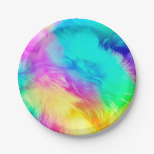 Vivid Rainbow Fluffy Fur Texture-75201 Paper Plate