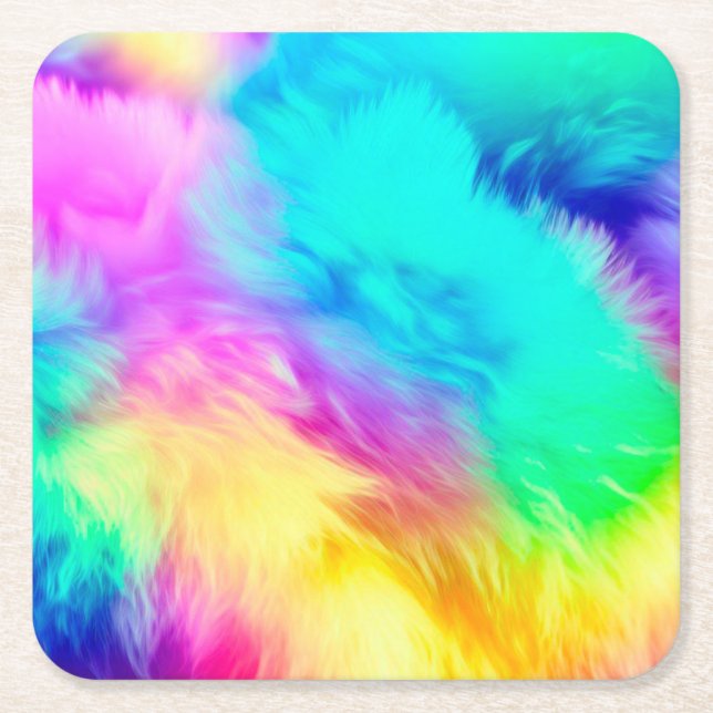 Vivid Rainbow Fluffy Fur Texture-75201 Square Paper Coaster (Front)