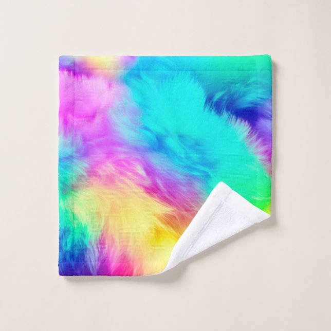 Vivid Rainbow Fluffy Fur Texture-75201 Wash Cloth (Wash Cloth)