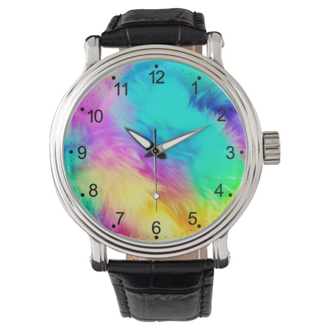 Vivid Rainbow Fluffy Fur Texture-75201 Watch (Front)
