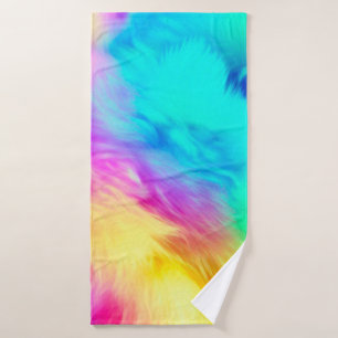 Vivid Rainbow Fluffy Fur Texture Background Design Bath Towel