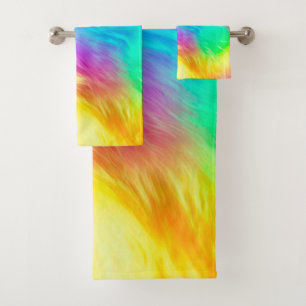Vivid Rainbow Fluffy Fur Texture Background Design Bath Towel Set