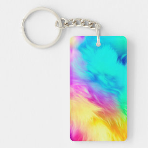 Vivid Rainbow Fluffy Fur Texture Background Design Key Ring