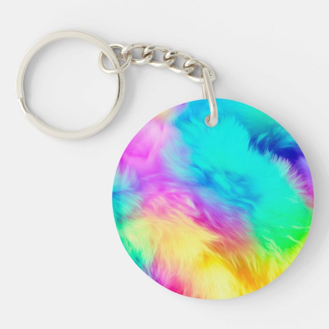 Vivid Rainbow Fluffy Fur Texture Background Design Key Ring (Front)