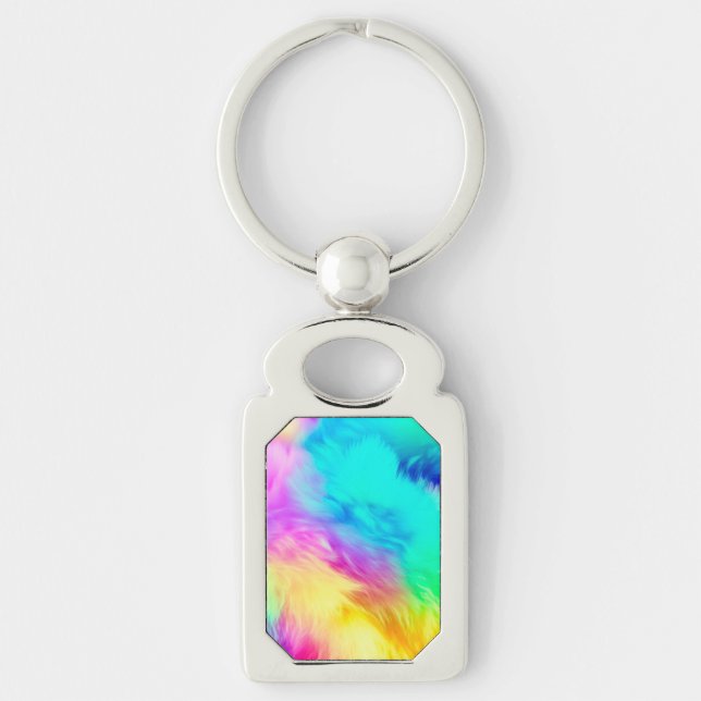 Vivid Rainbow Fluffy Fur Texture Background Design Key Ring (Front)