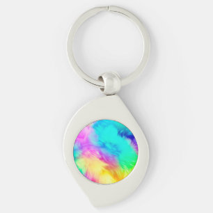Vivid Rainbow Fluffy Fur Texture Background Design Key Ring
