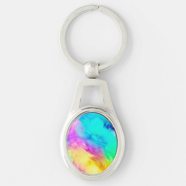 Vivid Rainbow Fluffy Fur Texture Background Design Key Ring (Front)