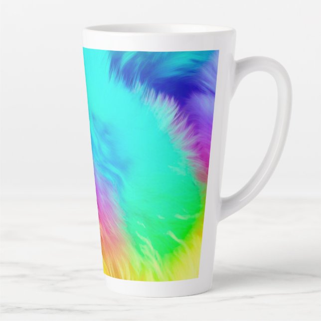 Vivid Rainbow Fluffy Fur Texture Background Design Latte Mug (Right)