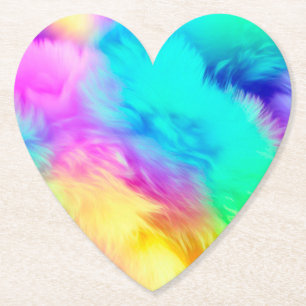 Vivid Rainbow Fluffy Fur Texture Background Design Paper Coaster