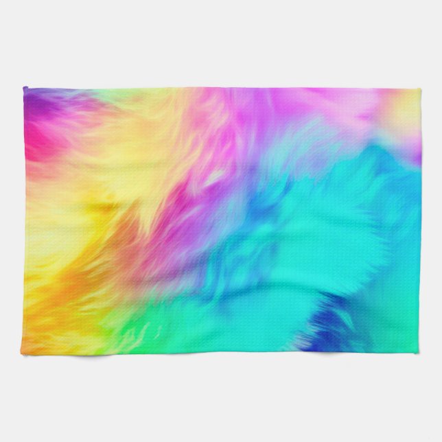 Vivid Rainbow Fluffy Fur Texture Background Design Tea Towel (Horizontal)