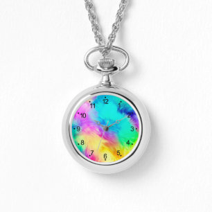 Vivid Rainbow Fluffy Fur Texture Background Design Watch