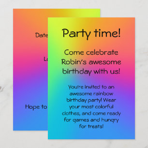 Vivid Rainbow Ombre Birthday Party Invitation