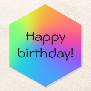 Vivid Rainbow Ombre Birthday Party Paper Coaster