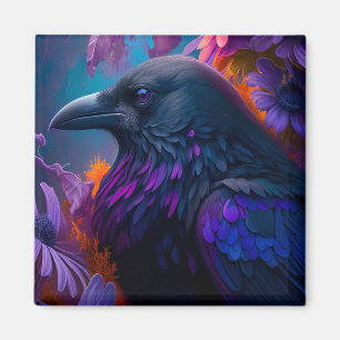Vivid Rainbow Raven Art Magnet