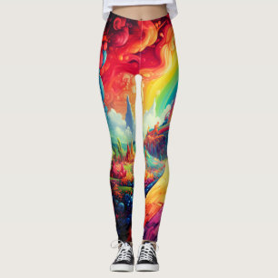 Vivid Rainbow Scene on a Pair of Customised Modern Leggings