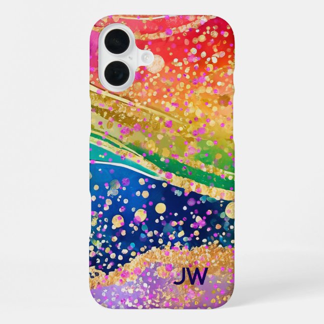 Vivid Rainbow Swirl with Initials iPhone Case (Back)