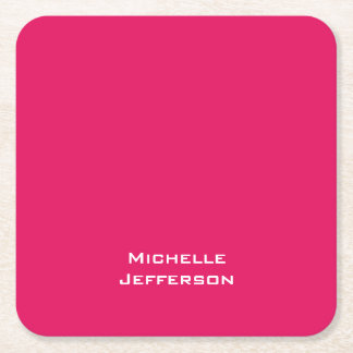 Vivid Raspberry Pinkish Red Modern Stylish Trendy Square Paper Coaster