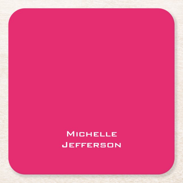 Vivid Raspberry Pinkish Red Modern Stylish Trendy Square Paper Coaster (Front)
