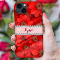 Vivid Red 3D flowers, diamond frame custom