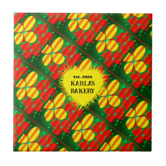 Vivid Red and Yellow Flowers Ceramic Tile