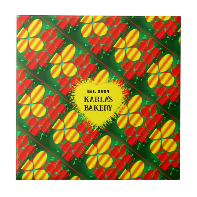 Vivid Red and Yellow Flowers Ceramic Tile (Front)