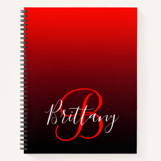 Vivid Red Burgundy and Black Ombre Monogram Notebook