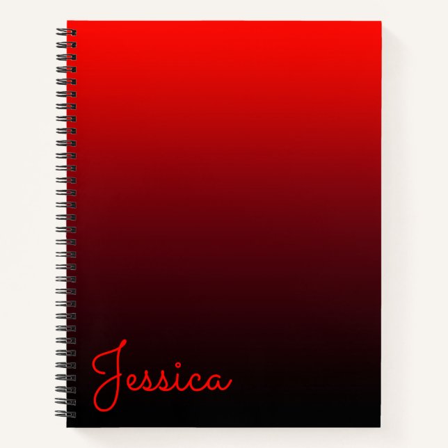 Vivid Red Burgundy and Black Ombre Notebook (Front)