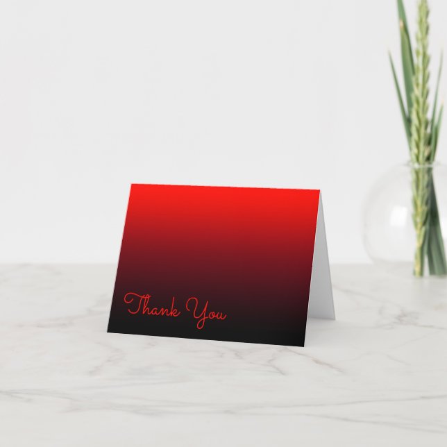 Vivid Red Burgundy and Black Ombre Thank You Card (Front)