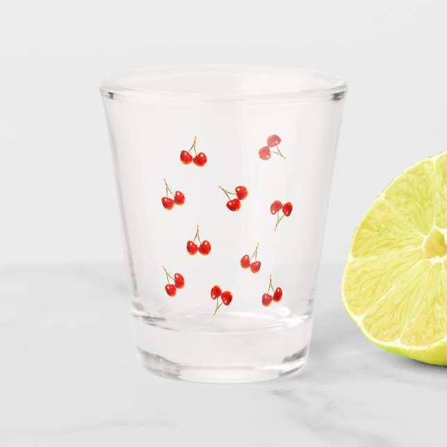 Vivid Red Cherry Shot Glass (Front)
