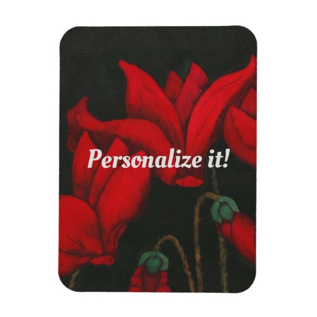 Vivid red Cyclamen on a dark black background Magnet (Vertical)