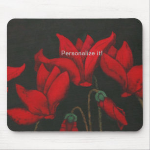 Vivid red Cyclamen on dark black background Mouse Mat