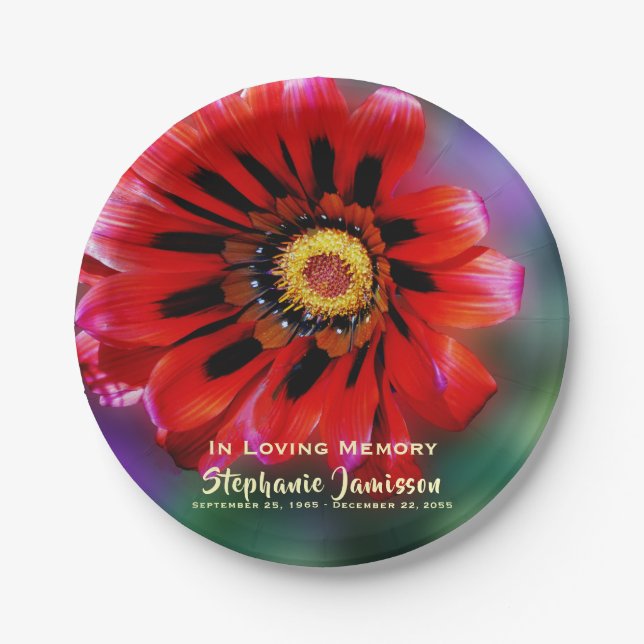 Vivid Red Flower Gazania Celebration of Life Paper Paper Plate (Front)