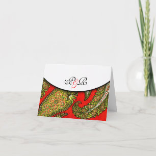 Vivid Red Paisley Monogrammed Note Card