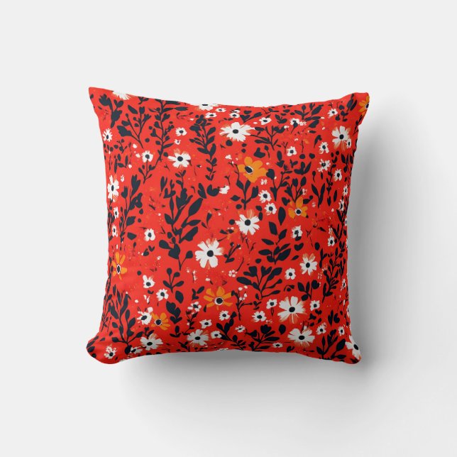 Vivid Red Pillow with Contrasting Black and White  (Front)
