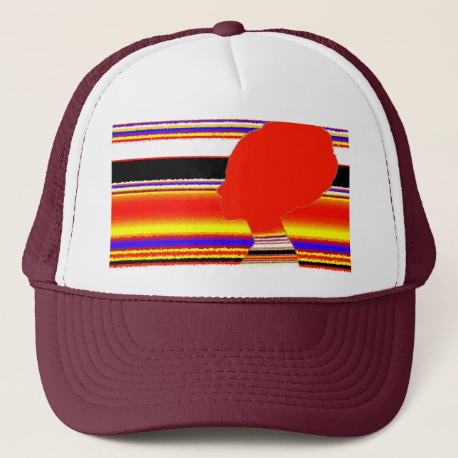 Vivid Red Profile – Pop Art Trucker Hat (Front)