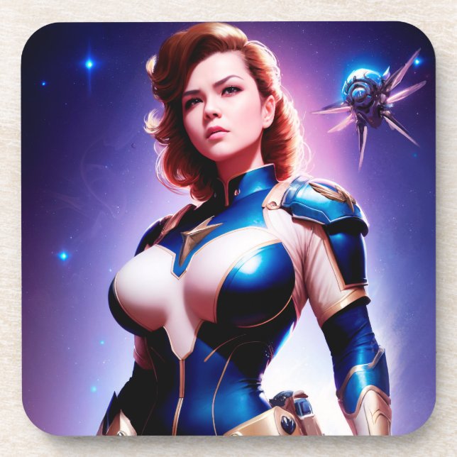 Vivid Retro 50's Female Sci Fi Space Ranger Coaster (Front)