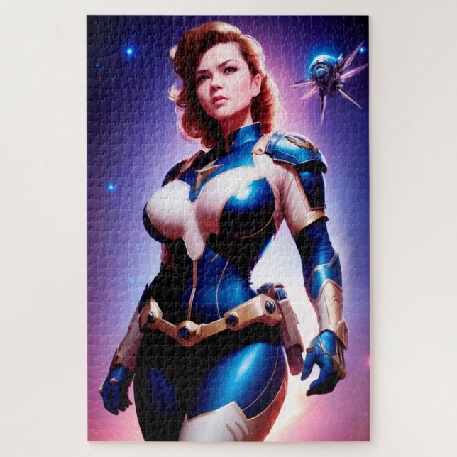 Vivid Retro 50's Female Sci Fi Space Ranger Jigsaw Puzzle (Vertical)