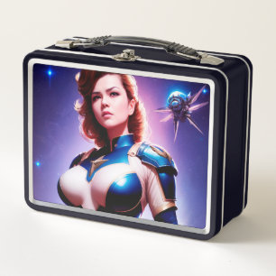 Vivid Retro 50's Female Sci Fi Space Ranger Metal Lunch Box