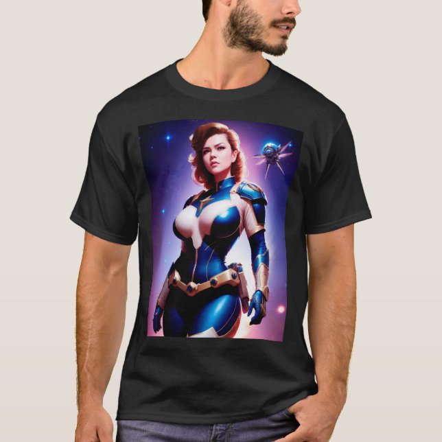 Vivid Retro 50's Female Sci Fi Space Ranger T-Shirt (Front)