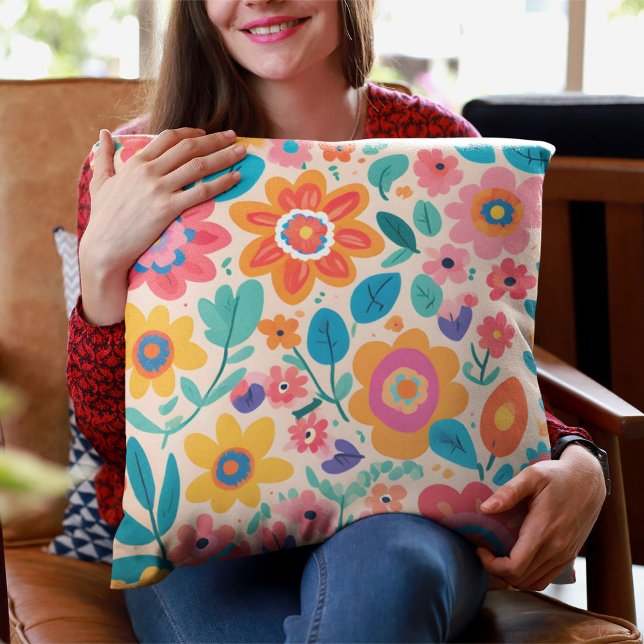 Vivid Retro Florals Valentines Gifts for Teens Cushion (Vivid Retro Florals Valentines Gifts for Teens)