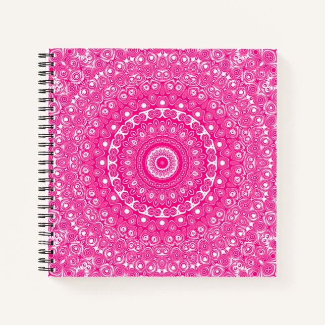 Vivid Rose Pink Mandala Pattern Notebook (Front)