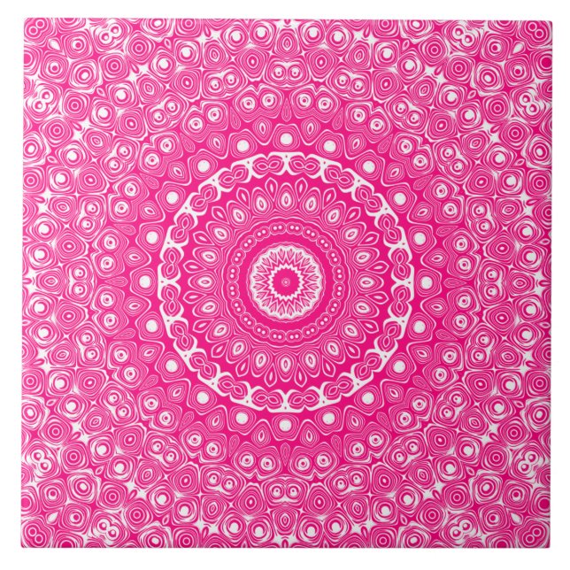 Vivid Rose Pink Mandala Pattern Tile (Front)