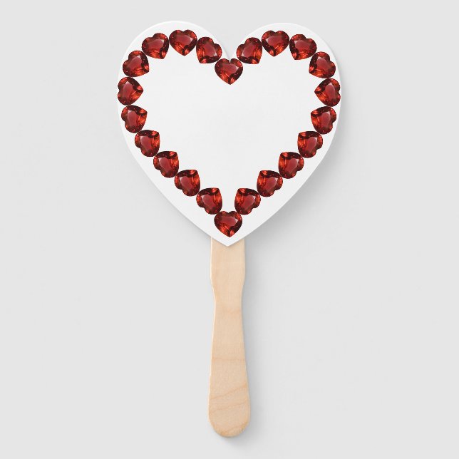 Vivid Ruby Heart Gemstone Design Hand Fan (Back)