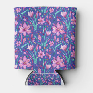 Vivid Saffron Petals - Velvet and Turquoise Green Can Cooler